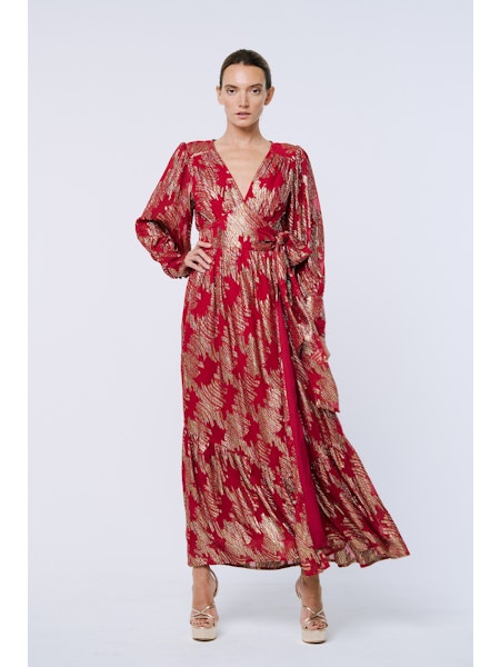 Red Metallic Wrap Maxi