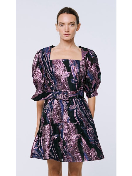 Purple Jacquard Mini Dress