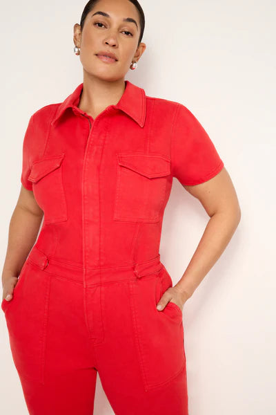 Red Denim Jumpsuit