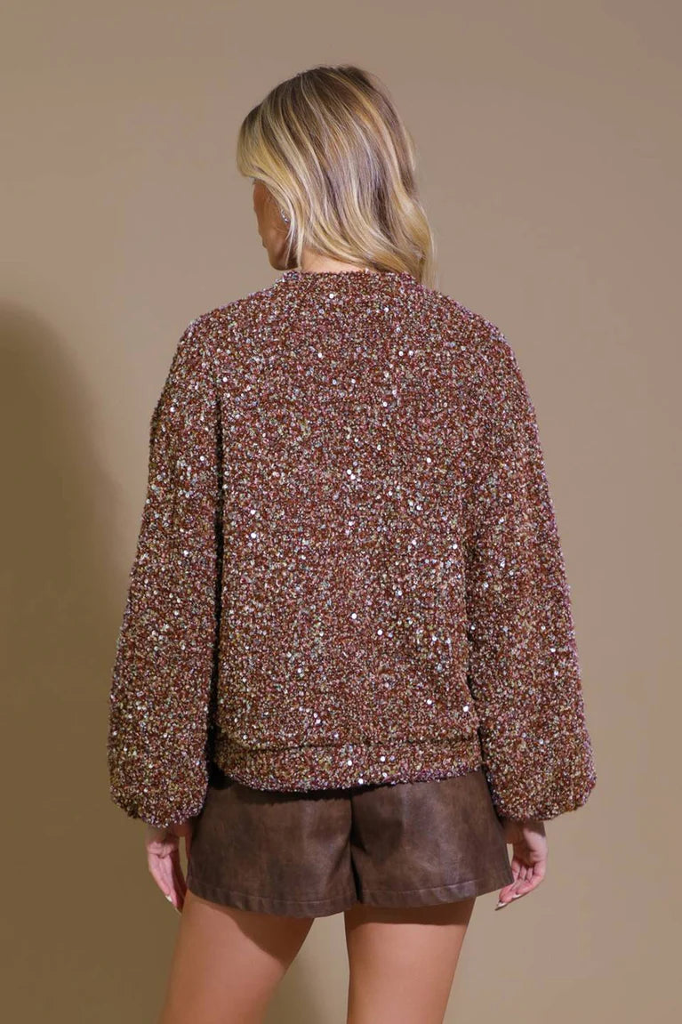 Brown Sequin Cardigan