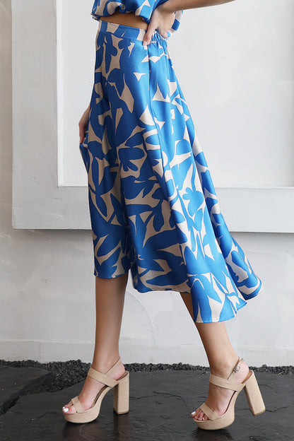 Paloma Satin Midi Swing Skirt (Blue)