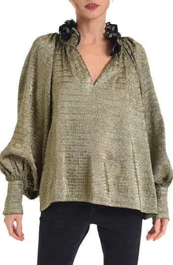 Gold Micro Pleat Top