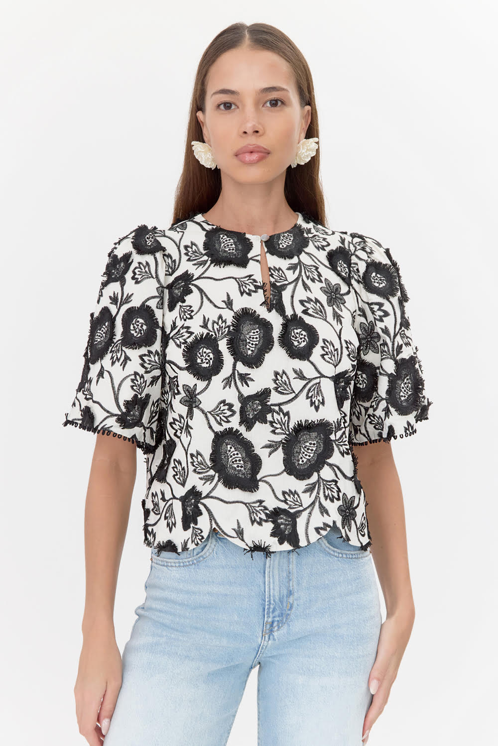 Black &amp; Ivory Flocked Blouse