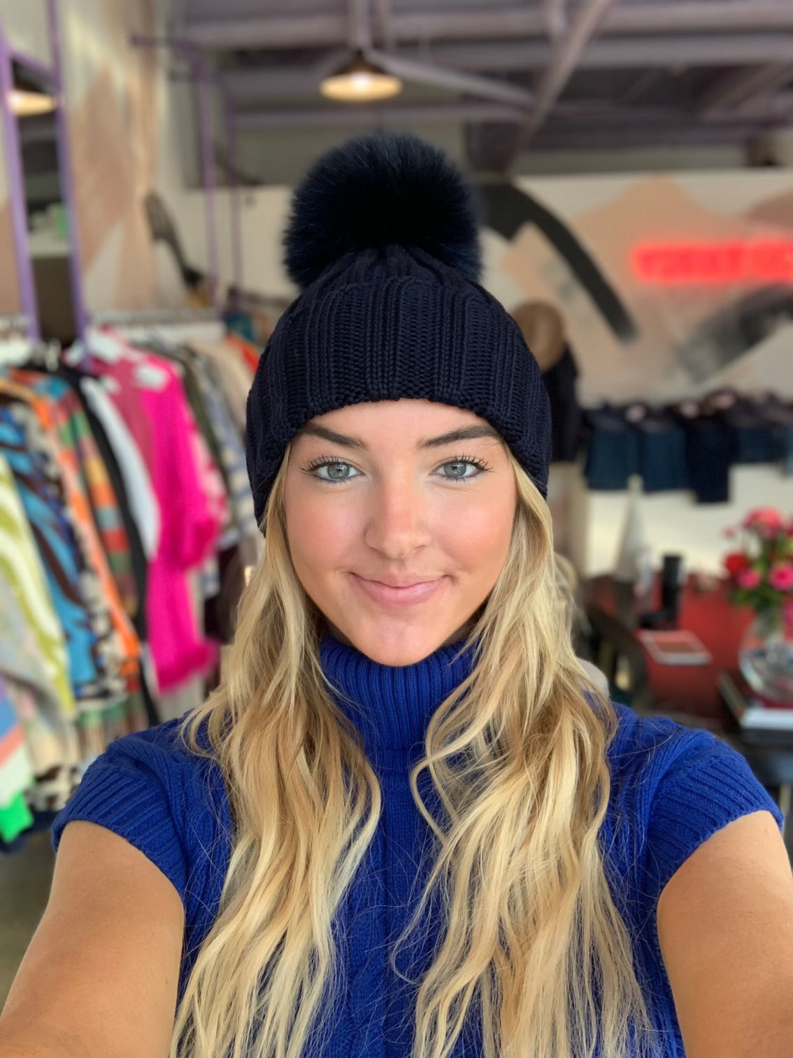 fur pom pom hat